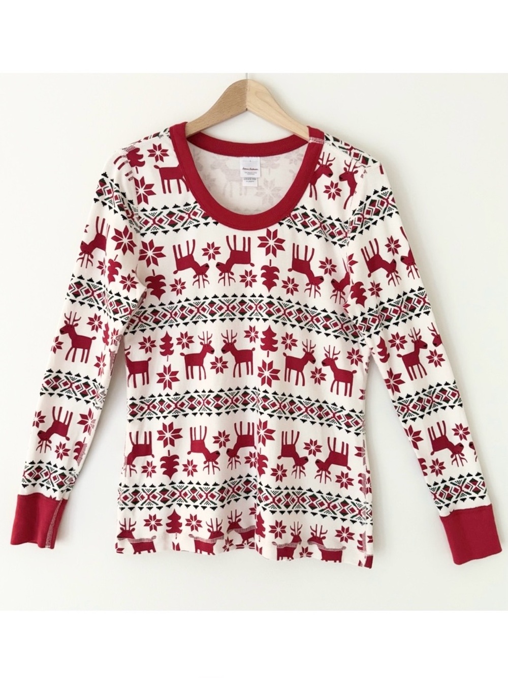 Hanna Andersson Long John Top in Red and White Organic Cotton in Dear Deer Sz L